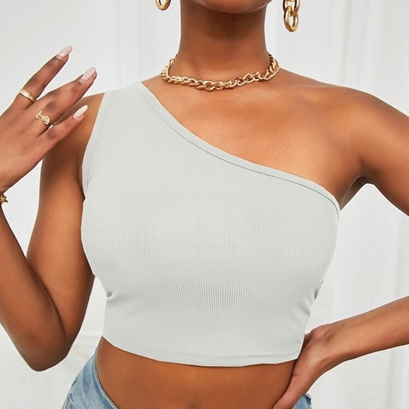 One shoulder ribbed knit crop top tank y2k black - Picture 3 of 8